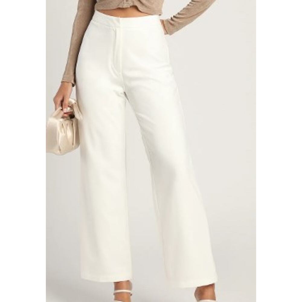 LULU'S SZ L Distinct Instincts White High-Waisted Wide-Leg Trouser Pants NEW B55